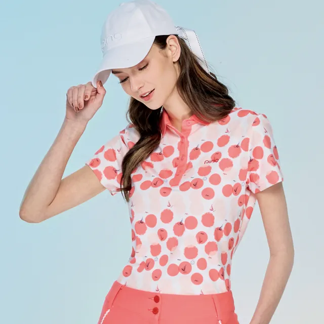 【PING】女款帆船點點銀離子抗菌防臭短袖POLO衫-橘(吸濕排汗/GOLF/高爾夫球衫/RA25103-25)