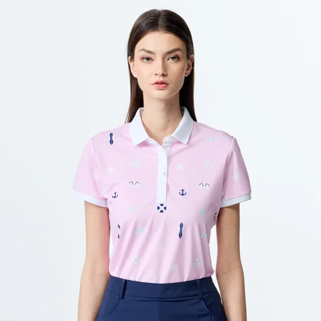 【PING】女款度假風吸濕排汗抗UV短袖POLO衫-粉(GOLF/高爾夫球衫/RA25106-15)