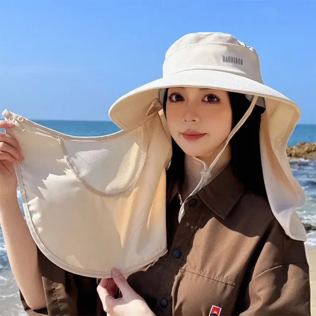 【KT DADA】大帽簷 遮陽帽 披肩遮陽帽 韓版 女生帽子 帶馬尾孔 透氣 沙灘帽 面罩帽 防曬帽 遮臉