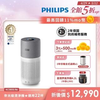 【Philips 飛利浦】升級版-奈米級空氣清淨機-360度高效過濾(AC3033)