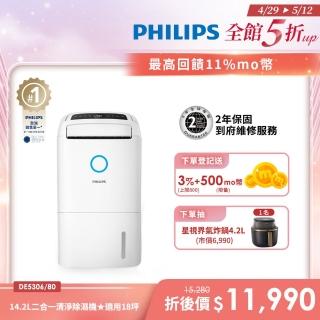 【Philips 飛利浦】14.2L抗敏清淨除濕機-雲朵白(DE5306/80)