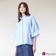 【KeyWear 奇威名品】俐落條紋寬版剪裁襯衫