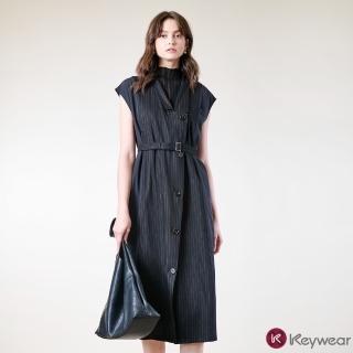 【KeyWear 奇威名品】拼接風衣式開襟洋裝