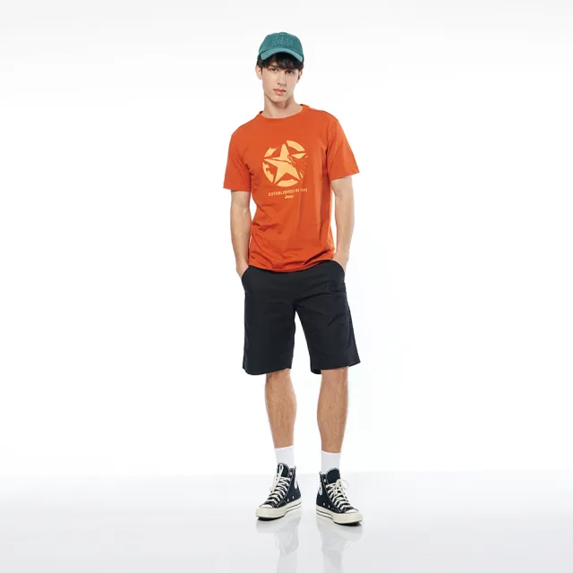 【JEEP】男裝 斑駁感印花純棉短袖T恤(橘色)