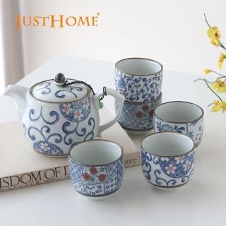 【Just Home】御京繪陶瓷茶具組-1個壺+5個茶杯(490ml 茶具組 泡茶組 茶壺 茶杯)