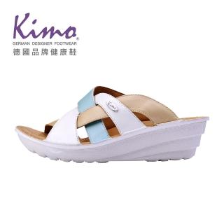 【Kimo】翡翠晨露｜幻彩山羊皮厚底交叉涼鞋 女鞋(翡綠琥珀 KBESF011760)