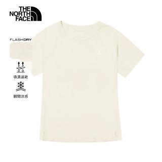 【The North Face 官方旗艦】北面女款米白色UPF防曬短袖T恤｜8CYYQLI(抗UV)