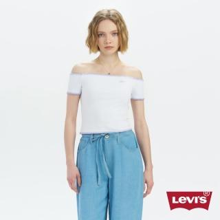 【LEVIS】女款 短版 一字領T恤 SUMMER HOLIDAY系列 圖騰設計 上衣 人氣新品 003I1-0000
