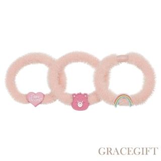【Grace Gift】CareBears-霓光愛心樂觀小熊彈力髮圈三入組(桃紅)