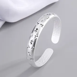 【Jpqueen】滿天星內刻心經開口可調整手鐲手環(銀色)