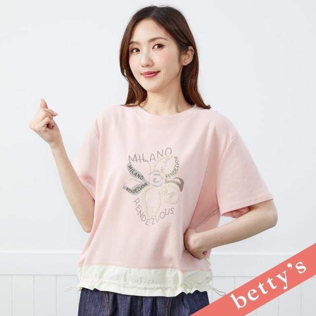 【betty’s 貝蒂思】撞色異材質花花拼貼印花上衣(粉色)