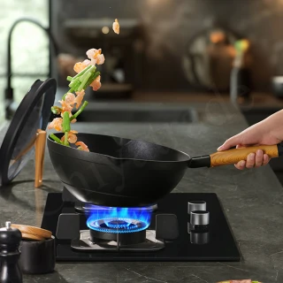 【Taste Plus】悅味元木 鑽石級內外不沾鍋 平底炒鍋 28cm IH全對應(贈原廠鍋蓋+木鏟)