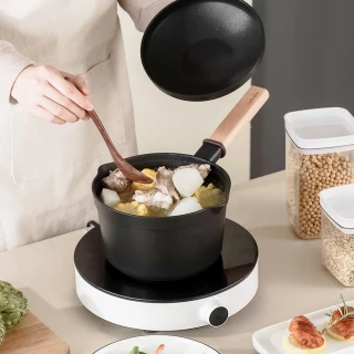 【Taste Plus】日系悅味 鑽石塗層內外不沾鍋 小湯鍋 牛奶鍋 18cm/2.4L IH爐可用鍋(蓋變碗設計)