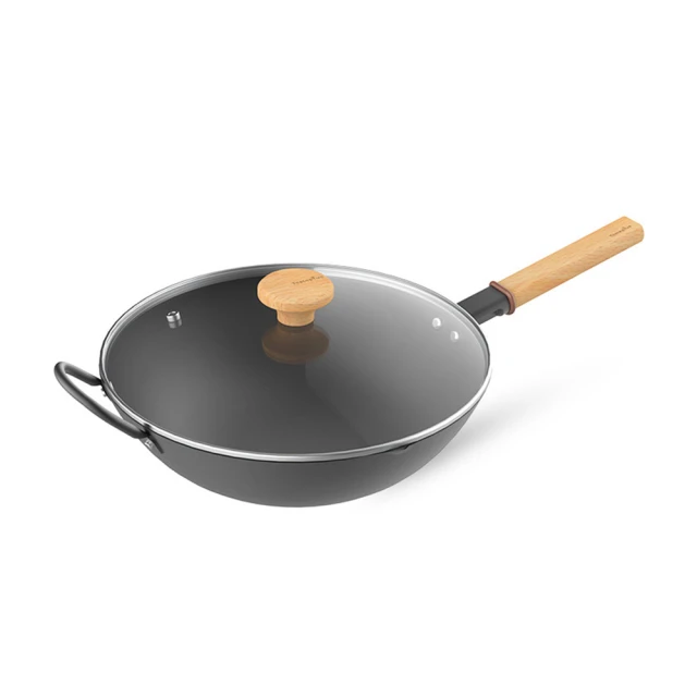 【Taste Plus】悅味元鐵 窒化鐵 無塗層 中式中華炒鍋 輕量化鐵鍋 32cm IH爐可用鍋(贈玻璃鍋蓋)