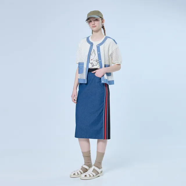 【OUWEY 歐薇】縷空蕾絲拼接仿牛仔布外套(杏；S-L；3252394051)