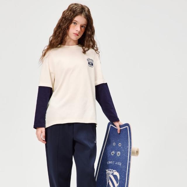 【NAUTICA KIDS】中性白底藍袖假兩件T恤 6-18歲 N4656114(Nautica kids T恤)