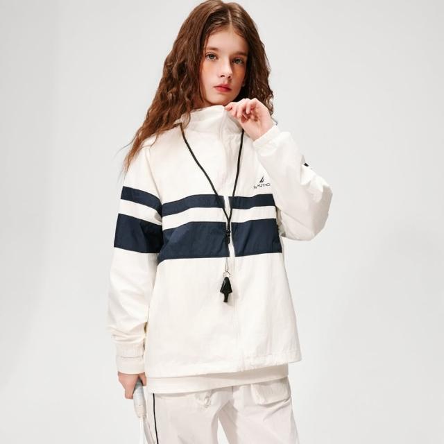 【NAUTICA KIDS】中性米白底藍條薄風衣外套 6-18歲 N6660114(Nautica kids 薄風衣外套)