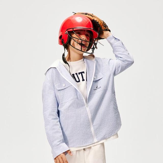 【NAUTICA KIDS】藍白條連帽襯衫式外套 6-18歲 N6636314(Nautica kids 襯衫外套)
