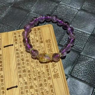 【佰財水晶珠寶】天然玻利維亞紫水晶黃塔晶隨行DIY9mm手串(手作DIY手串)