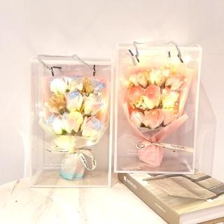 【天使愛美麗】9朵玫瑰模擬香皂花PVC禮盒漸變花束滿天星花束(畢業禮 情人節 母親節 生日 婚禮 送禮首選)