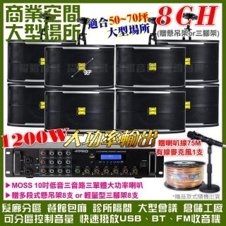 【FPRO】商業空間音響 6R-12SP 12聲道PA擴大機+MOSS 10吋低音喇叭(喇叭8支 送喇叭線+有線麥克風1支)