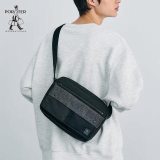 【PORTER INTERNATIONAL】牛仔拼接PATCH WORK雙層斜揹包-M(黑)