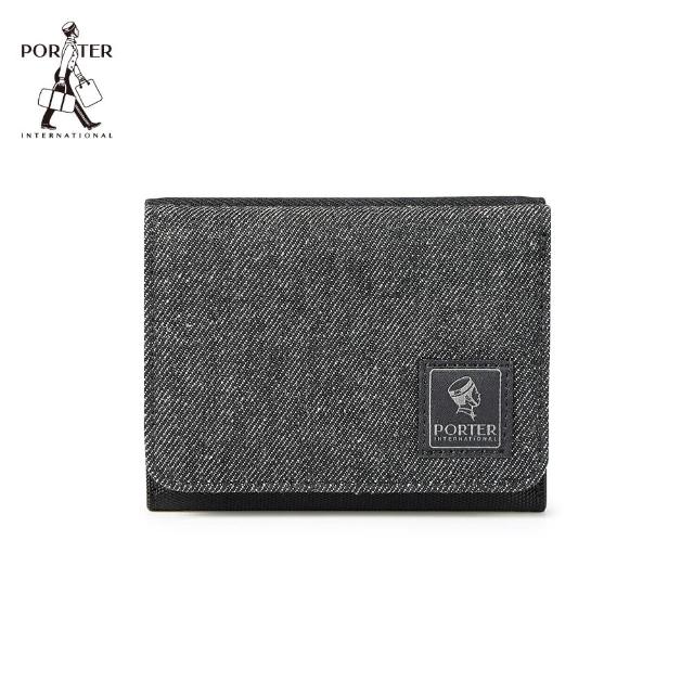 【PORTER INTERNATIONAL】牛仔拼接PATCH WORK三折零錢短夾(黑)