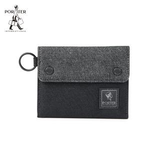 【PORTER INTERNATIONAL】牛仔拼接PATCH WORK三折零錢短夾(黑)