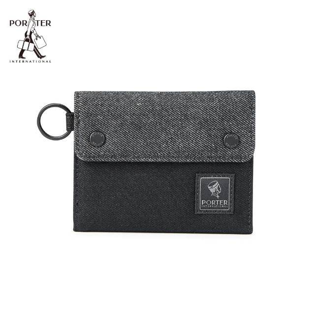 【PORTER INTERNATIONAL】牛仔拼接PATCH WORK三折零錢短夾(黑)