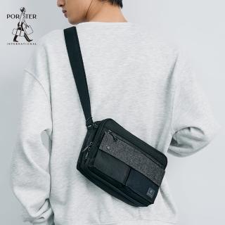 【PORTER INTERNATIONAL】牛仔拼接PATCH WORK雙層斜揹包-S(黑)