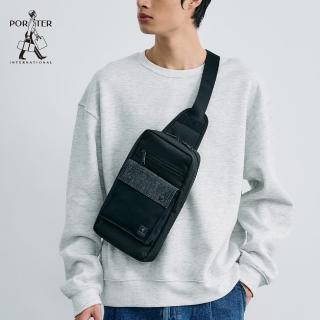 【PORTER INTERNATIONAL】牛仔拼接PATCH WORK單肩包(黑)