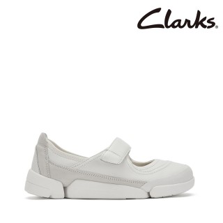 【Clarks】女鞋 三瓣鞋2.0 Trigenic2 Jane全皮面輕盈寬楦瑪莉珍休閒鞋 小白鞋(CLF82123C)