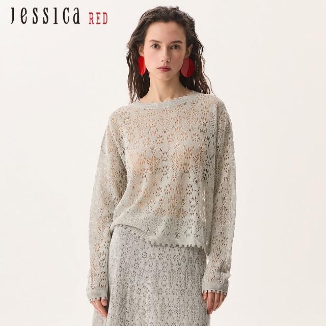 【Jessica Red】氣質甜美鏤空針織長袖針織衫R53506