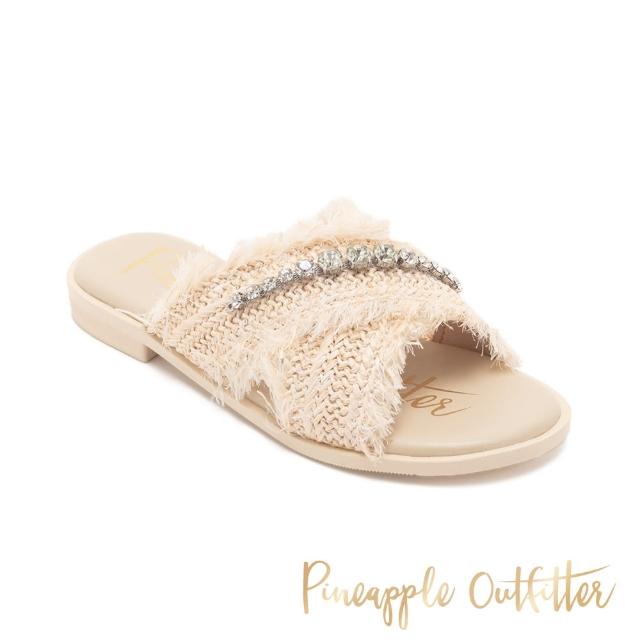 【Pineapple Outfitter】毛尼草編交叉寬帶平底拖鞋 RAHMI(白色)