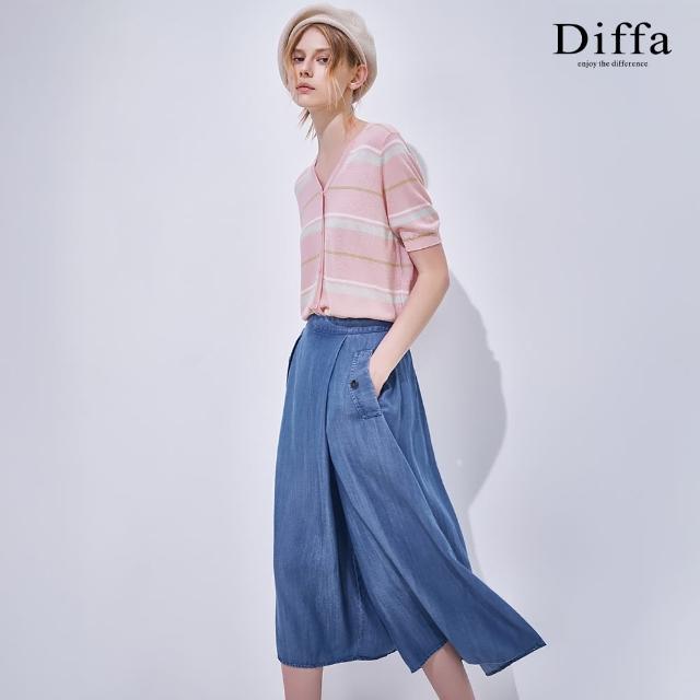 【Diffa】側邊開衩後腰鬆緊長褲裙-女
