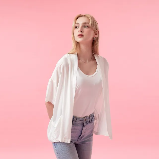 【ICHE 衣哲】Cop.Copine法式輕盈嫘縈寬鬆短袖罩衫外套