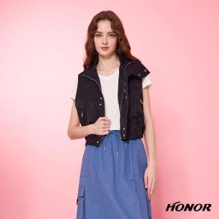 【HONOR 山形屋】立領設計抽繩短版休閒背心外套-黑