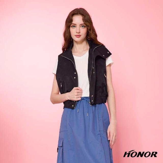 【HONOR 山形屋】立領設計抽繩短版休閒背心外套-黑