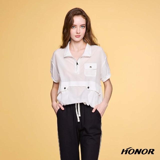 【HONOR 山形屋】立體工裝抽繩休閒口袋短袖上衣-白/藍