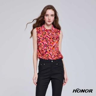 【HONOR 山形屋】輕盈排釦流線感印花無袖襯衫-紅/綠