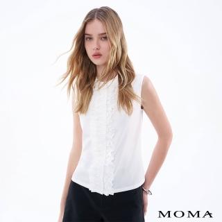 【MOMA】珍珠白荷葉縮褶無袖上衣(白色)