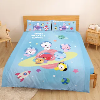 【戀家小舖】MIT卡通正版授權磨毛床包枕套組-太空漫遊-BT21(單人)