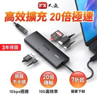 【PX 大通-】7合1Type c HUB集線器type c Hub 10G快充100w瓦hub 4K @60記憶卡網路孔RJ45(CX7-11SR)