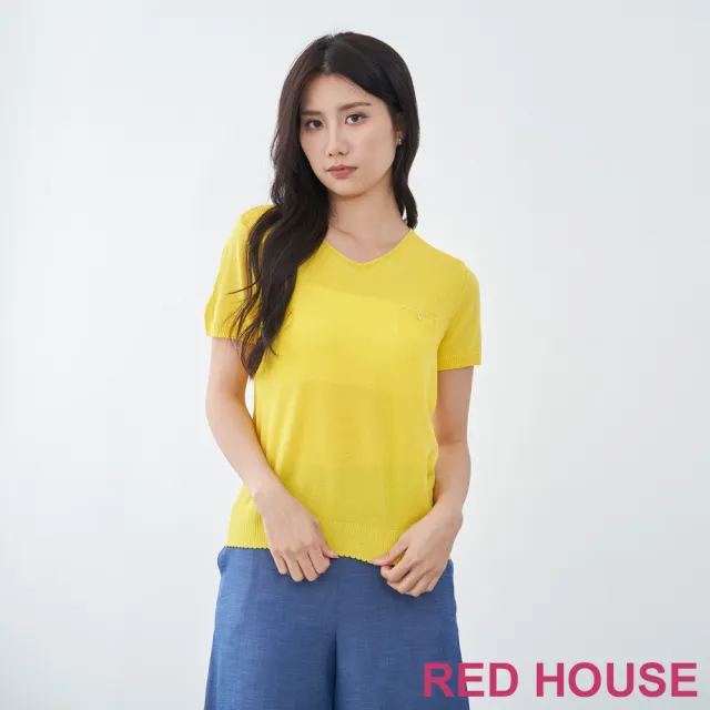 【RED HOUSE 蕾赫斯】簡約珠飾點綴素面針織衫(亮眼黃)