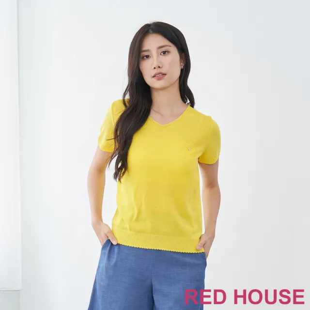 【RED HOUSE 蕾赫斯】簡約珠飾點綴素面針織衫(亮眼黃)