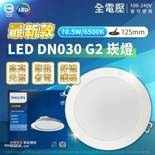 【Philips 飛利浦】6入組 LED DN030B G2 10.5W 12.5cm 崁燈 全電壓(黃光 白光)