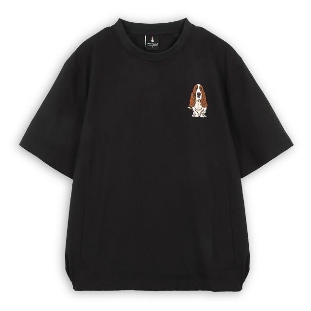 【Hush Puppies】男裝 上衣 素色運動風刺繡狗寬鬆版上衣(黑色 / 53110201)