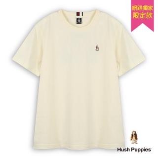 【Hush Puppies】男裝 T恤 簡約素色BE KIND刺繡小狗T恤(米白 / 53111906)