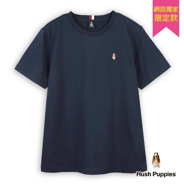 【Hush Puppies】男裝 T恤 簡約素色BE KIND刺繡小狗T恤(丈青 / 53111906)