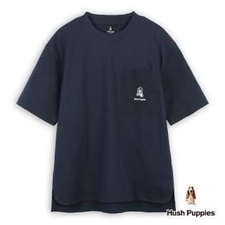 【Hush Puppies】男裝 上衣 簡約異材質拼接漁夫帽狗上衣(丈青 / 53110202)